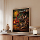 "Wine & Woof" - French Bulldog Vertical Framed Canvas - Dog Lover Wall Art