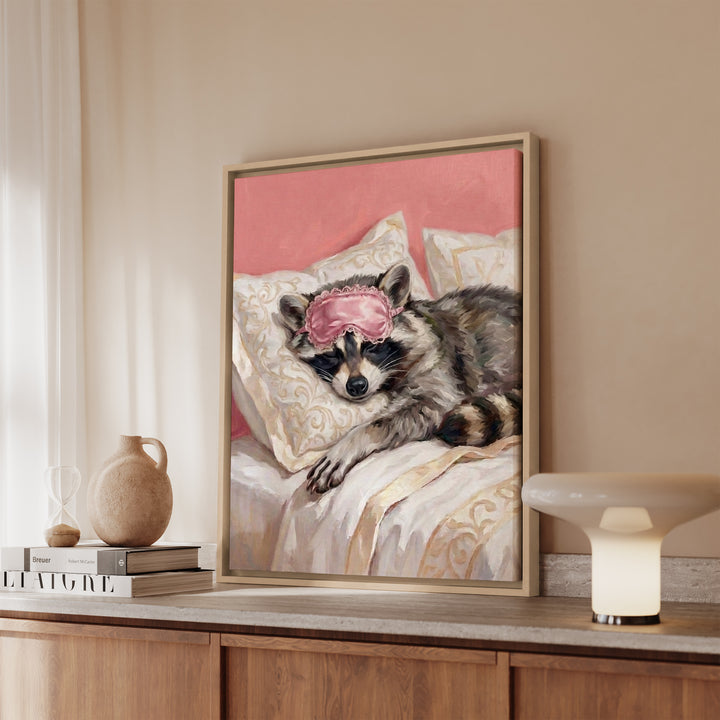 "Beauty Sleep" - Raccoon Vertical Framed Canvas - Spirit Animal Wall Art