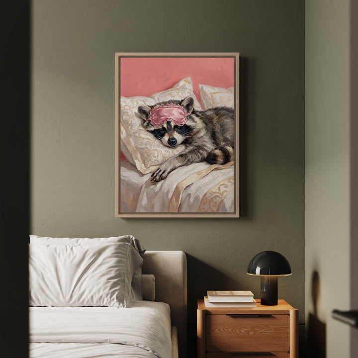 "Beauty Sleep" - Raccoon Vertical Framed Canvas - Spirit Animal Wall Art