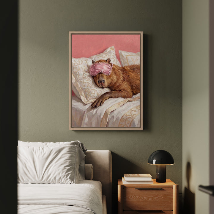 "Beauty Sleep" - Capybara Vertical Framed Canvas - Spirit Animal Wall Art