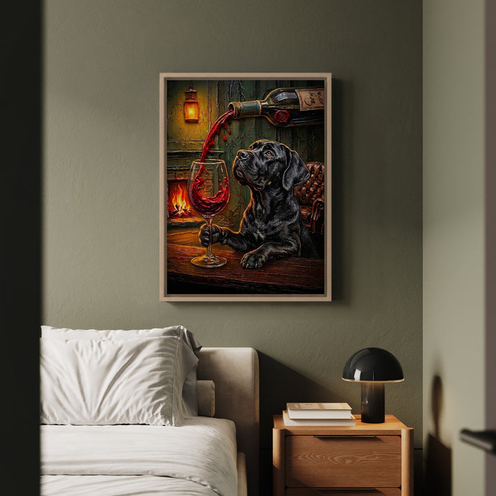 Cane Corso Wine Wall Art, Funny Bar Cart Dog Print for Wine Lovers, Canvas or Framed