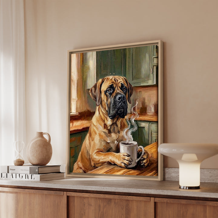 Mastiff Before Coffee Framed Canvas
