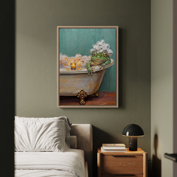 "Bubble Time" - Frog Vertical Framed Canvas - Spirit Animal Wall Art