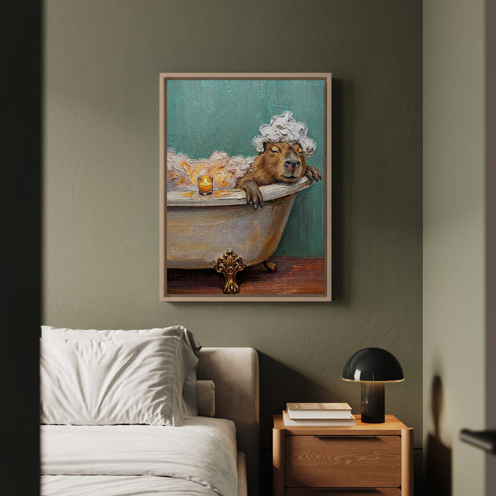 "Bubble Time" - Capybara Vertical Framed Canvas - Spirit Animal Wall Art