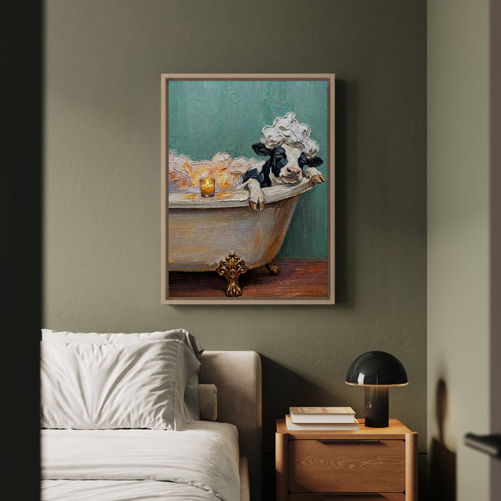 "Bubble Time" - Cow Vertical Framed Canvas - Spirit Animal Wall Art