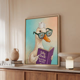 "Silly Duck" - Duck Vertical Framed Canvas - Animal Book Humor Wall Art
