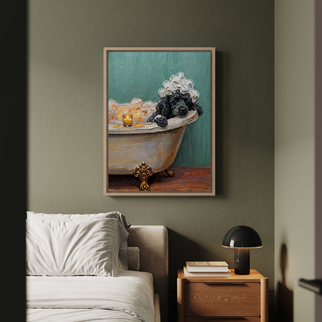 "Spa Day" - Poodle Vertical Framed Canvas - Dog Lover Wall Art