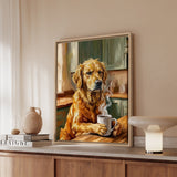 "Before Coffee" - Golden Retriever Vertical Framed Canvas - Dog Lover Wall Art