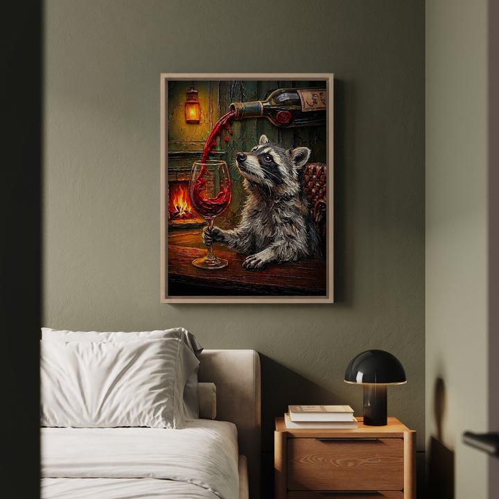 "Wine & Spirit" - Raccoon Vertical Framed Canvas - Spirit Animal Wall Art