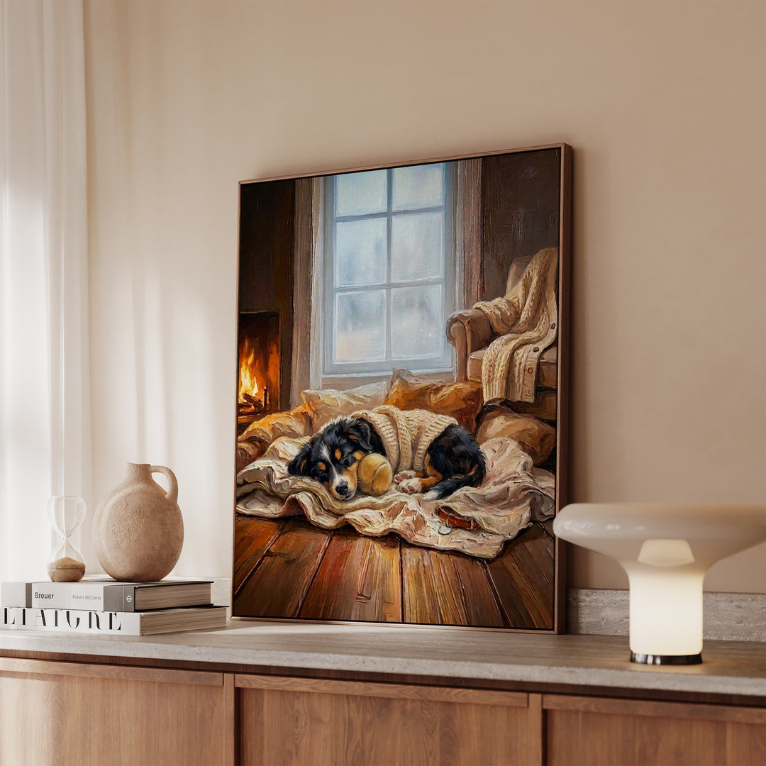 Australian Shepherd Calm Memories Framed Canvas