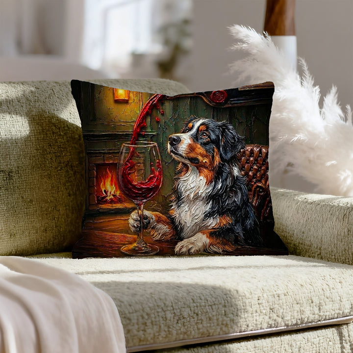 "Wine & Woof" - Australian Shepherd Pillow Cover - Dog Lover Home Decor
