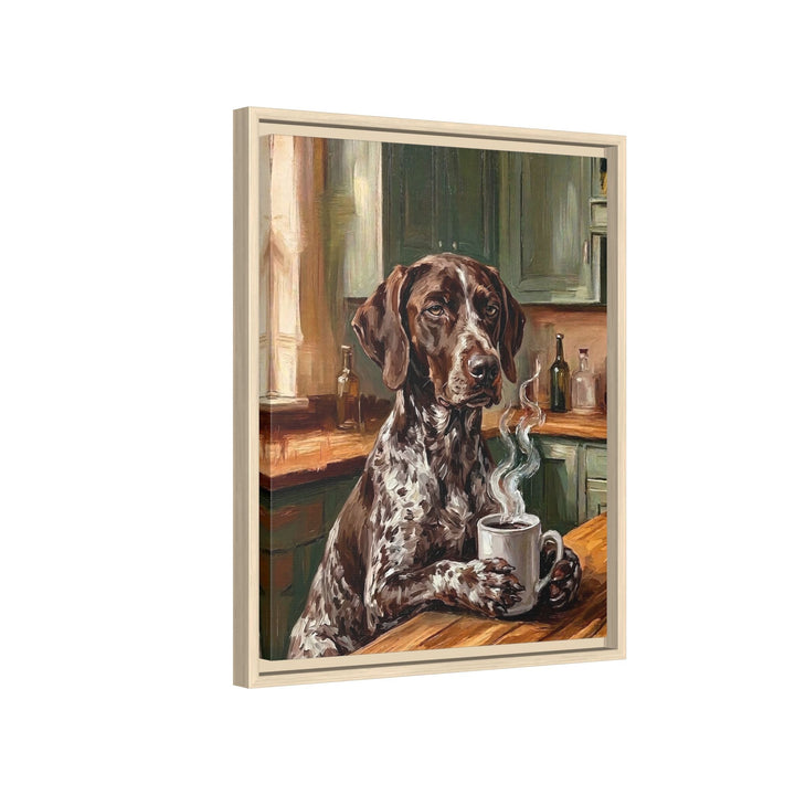 "Before Coffee" - German Shorthaired Pointer Vertical Framed Canvas - Dog Lover Wall Art