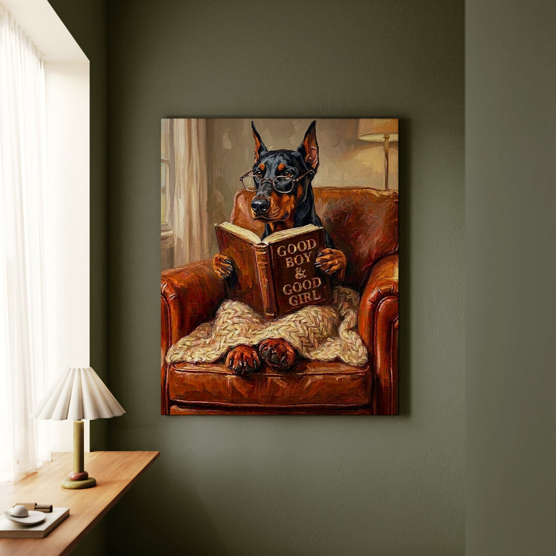 Doberman Evening Read Canvas