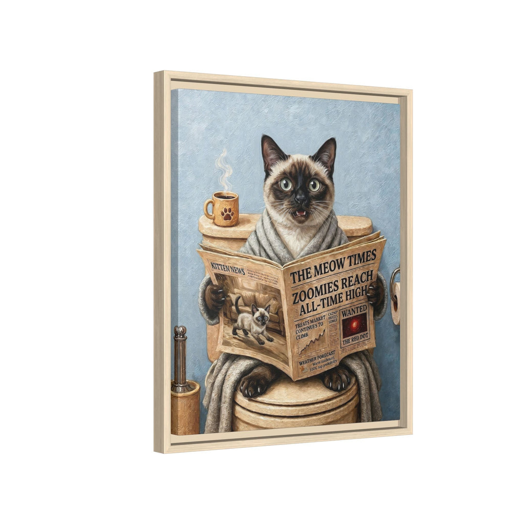 "Morning Business" - Colorpoint Vertical Framed Canvas - Cat Lover Wall Art