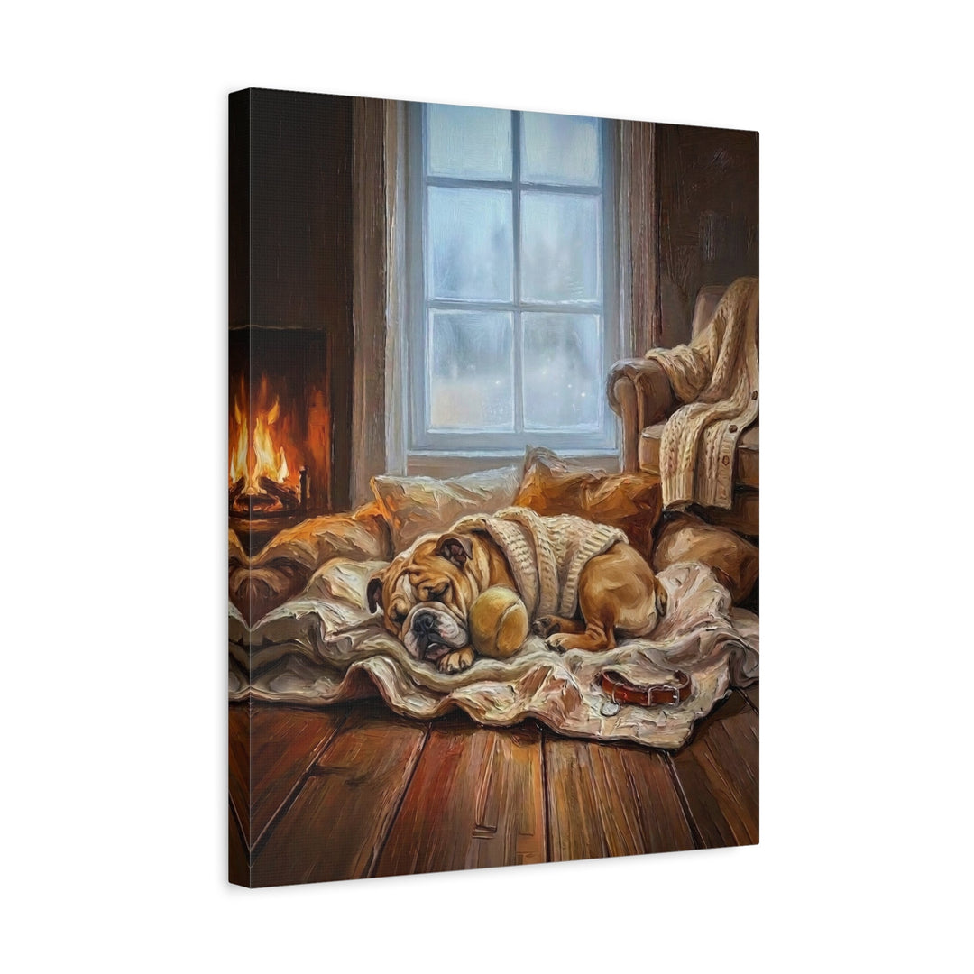 "Calm Memories" - English Bulldog Vertical Canvas - Dog Lover Wall Art