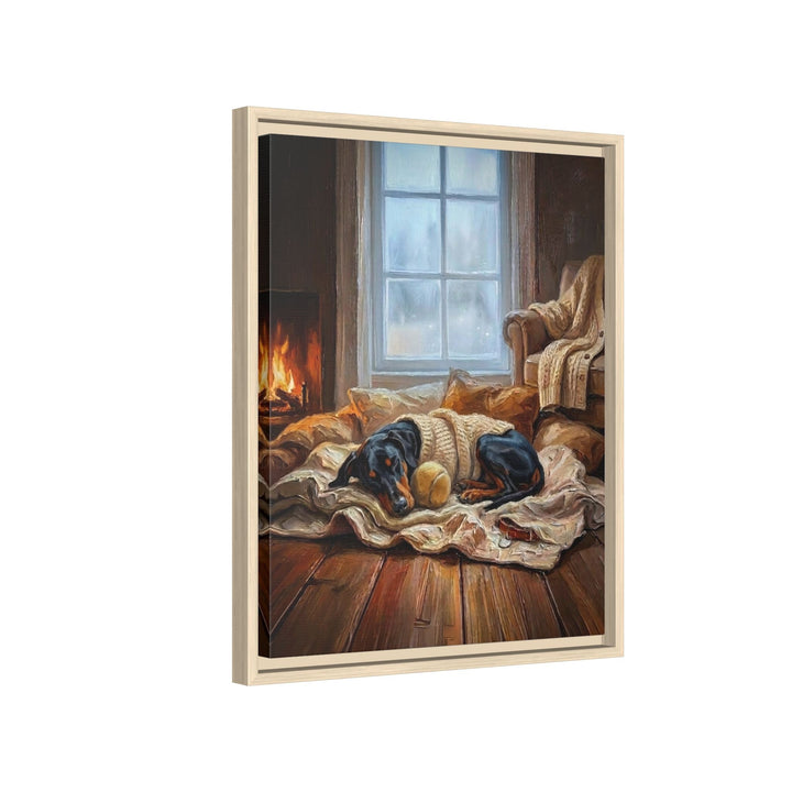 "Calm Memories" - Doberman Vertical Framed Canvas - Dog Lover Wall Art