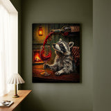 "Wine & Spirit" - Raccoon Vertical Canvas - Spirit Animal Wall Art