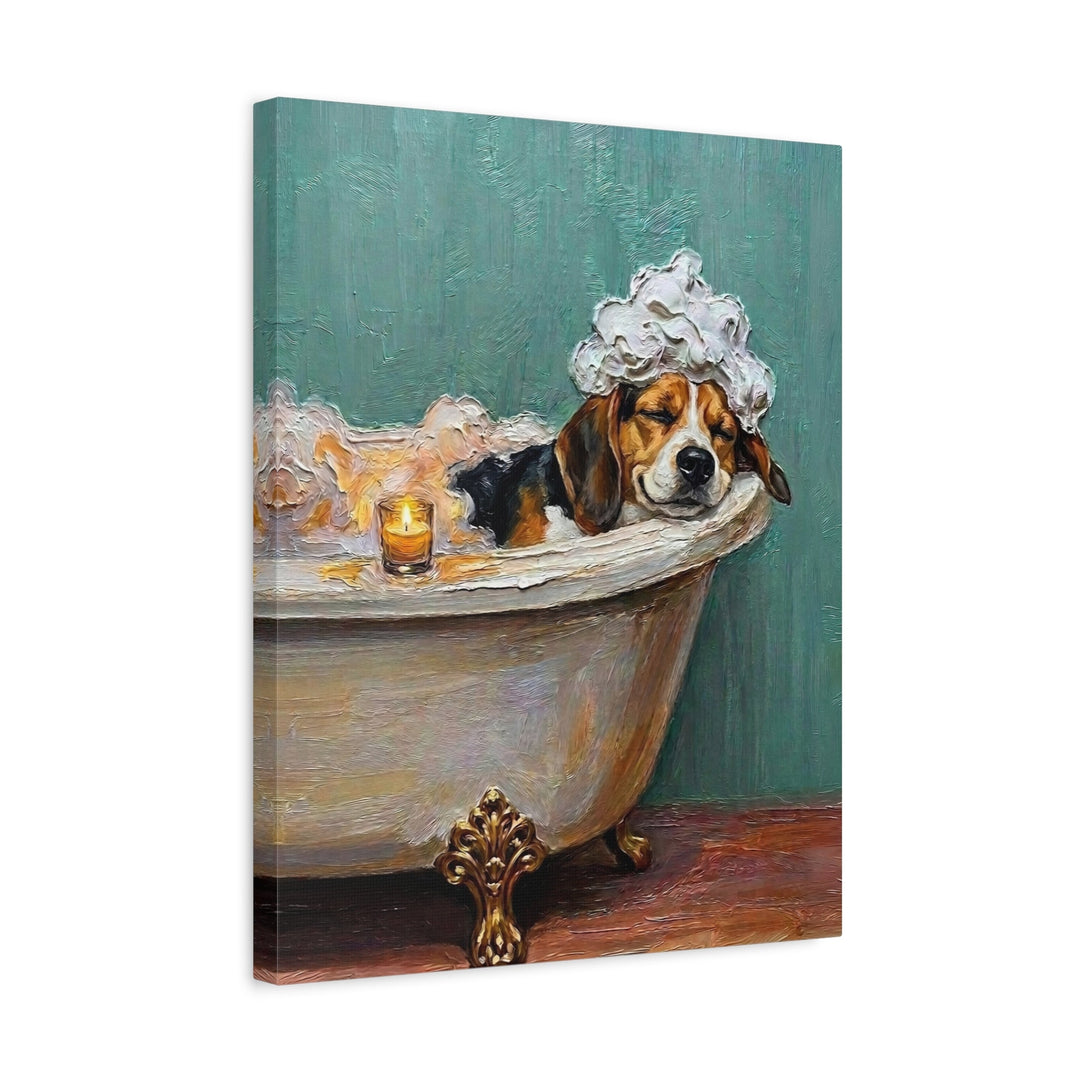 "Spa Day" - Beagle Vertical Canvas - Dog Lover Wall Art