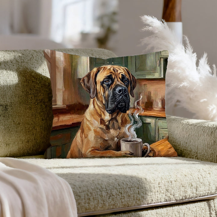 "Before Coffee" - Mastiff Throw Pillow - Dog Lover Home Decor