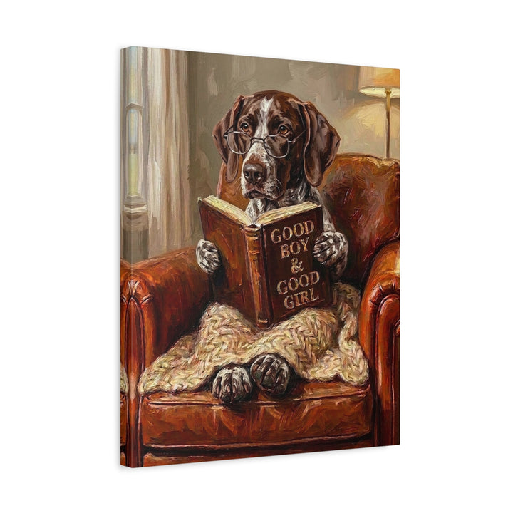 "Evening Read" - German Shorthaired Pointer Vertical Canvas - Dog Lover Wall Art