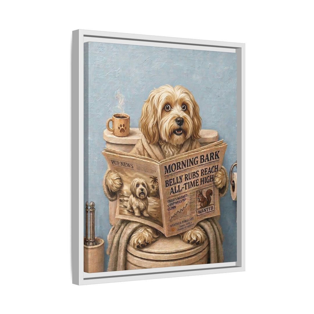 "Morning Business" - Havanese Vertical Framed Canvas - Dog Lover Wall Art