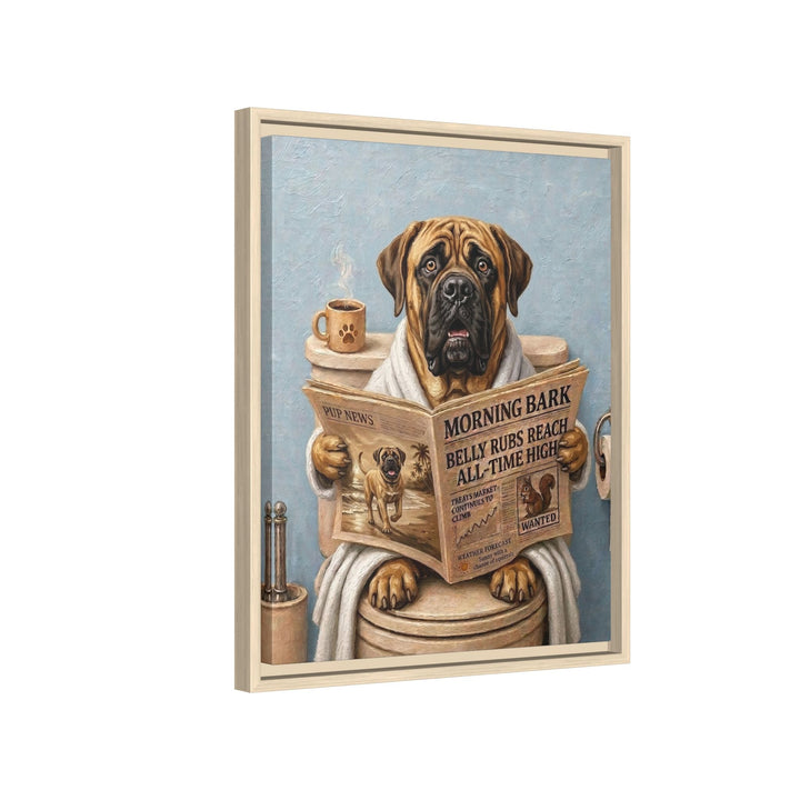 "Morning Business" - Mastiff Vertical Framed Canvas - Dog Lover Wall Art