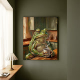"Coffee & Silence" - Frog Vertical Canvas - Spirit Animal Wall Art