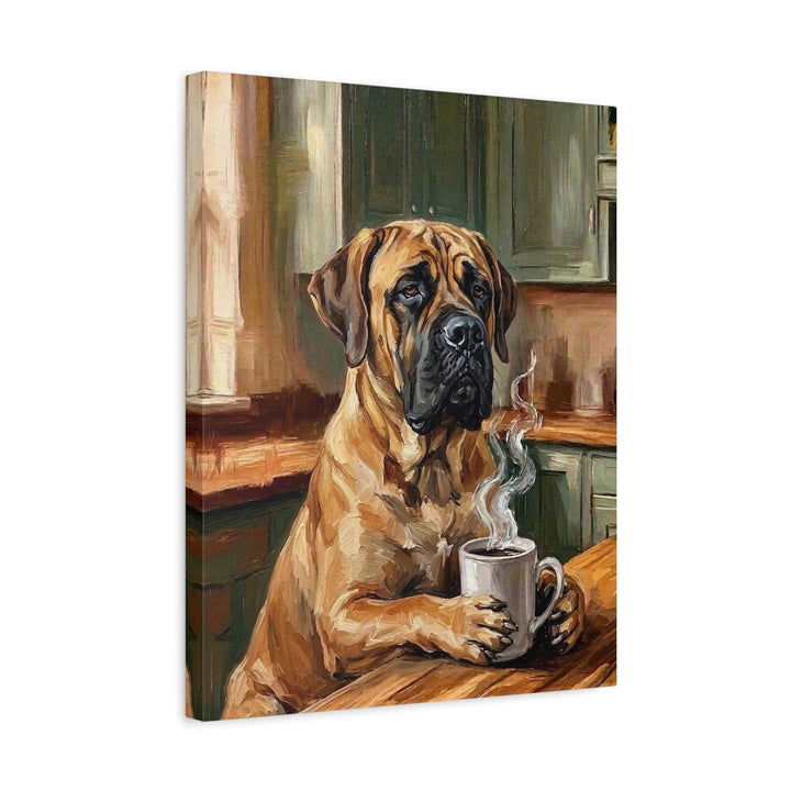 "Before Coffee" - Mastiff Vertical Canvas - Dog Lover Wall Art