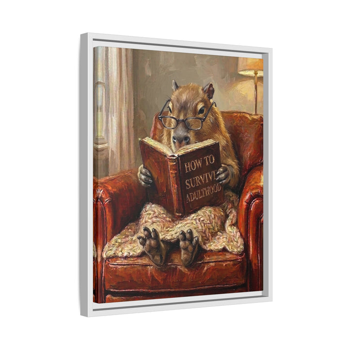 "Survive Adulthood" - Capybara Vertical Framed Canvas - Spirit Animal Wall Art
