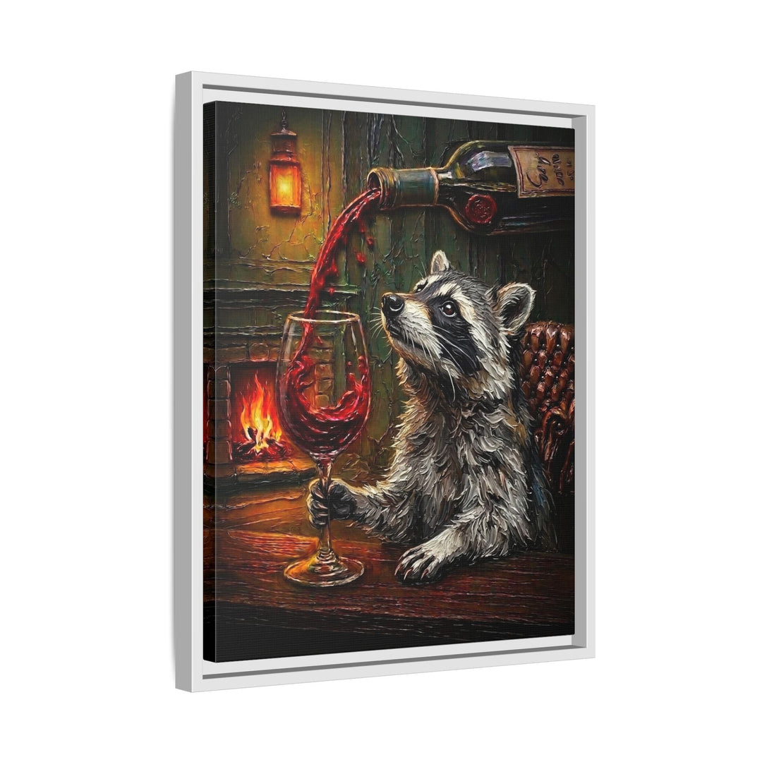 "Wine & Spirit" - Raccoon Vertical Framed Canvas - Spirit Animal Wall Art