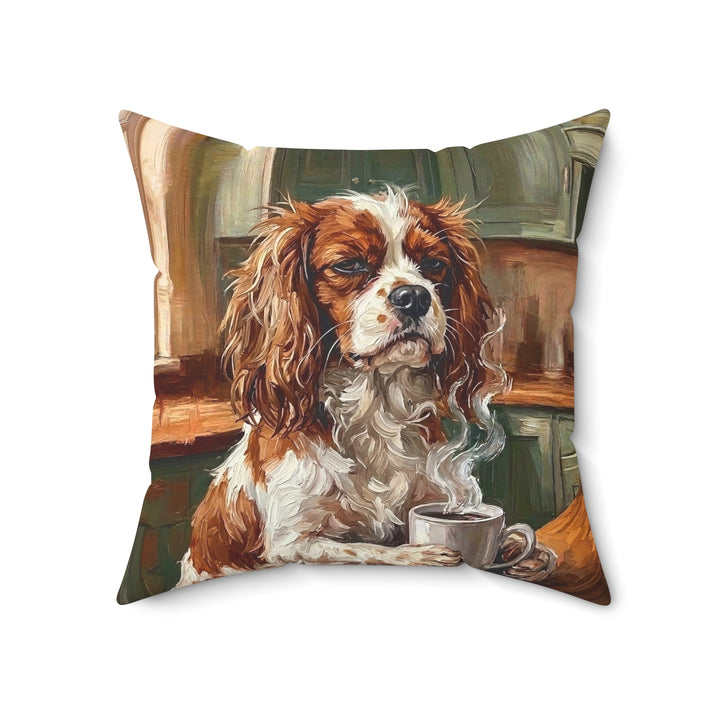 "Before Coffee" - Cavalier King Charles Throw Pillow - Dog Lover Home Decor