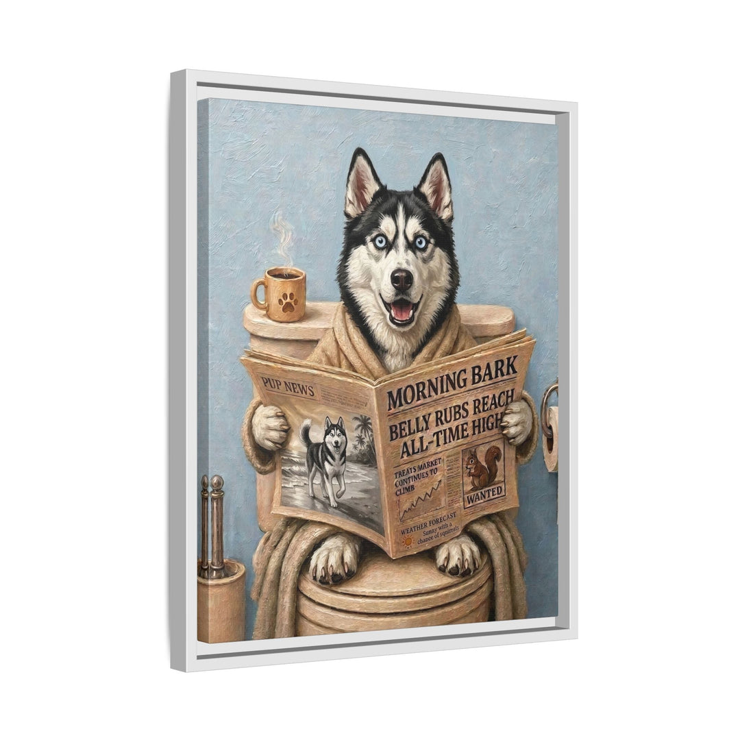 "Morning Business" - Husky Vertical Framed Canvas - Dog Lover Wall Art