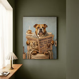 "Morning Business" - English Bulldog Vertical Canvas - Dog Lover Wall Art
