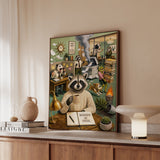 "Business As Usual" - Raccoon Vertical Framed Canvas - Dark Burnout Humor Wall Art