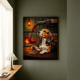 "Wine & Woof" - Beagle Vertical Canvas - Dog Lover Wall Art