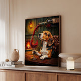 "Wine & Woof" - Beagle Vertical Framed Canvas - Dog Lover Wall Art