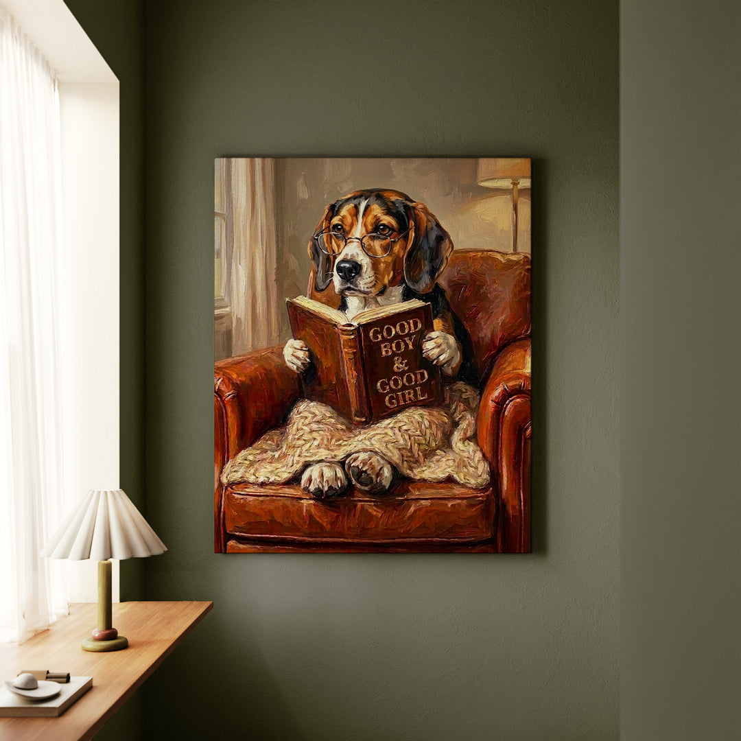 Beagle Evening Read Canvas