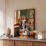 "Before Coffee" - Beagle Vertical Framed Canvas - Dog Lover Wall Art
