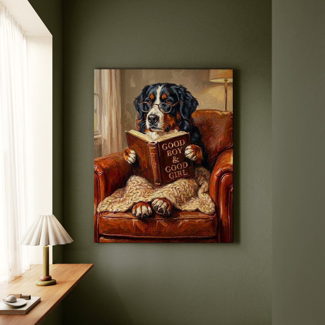 Bernese Mountain Dog Evening Read Canvas