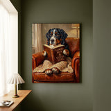 "Evening Read" - Bernese Mountain Dog Vertical Canvas - Dog Lover Wall Art