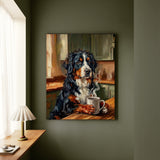 "Before Coffee" - Bernese Mountain Dog Vertical Canvas - Dog Lover Wall Art