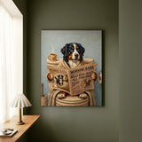 "Morning Business" - Bernese Mountain Dog Vertical Canvas - Dog Lover Wall Art