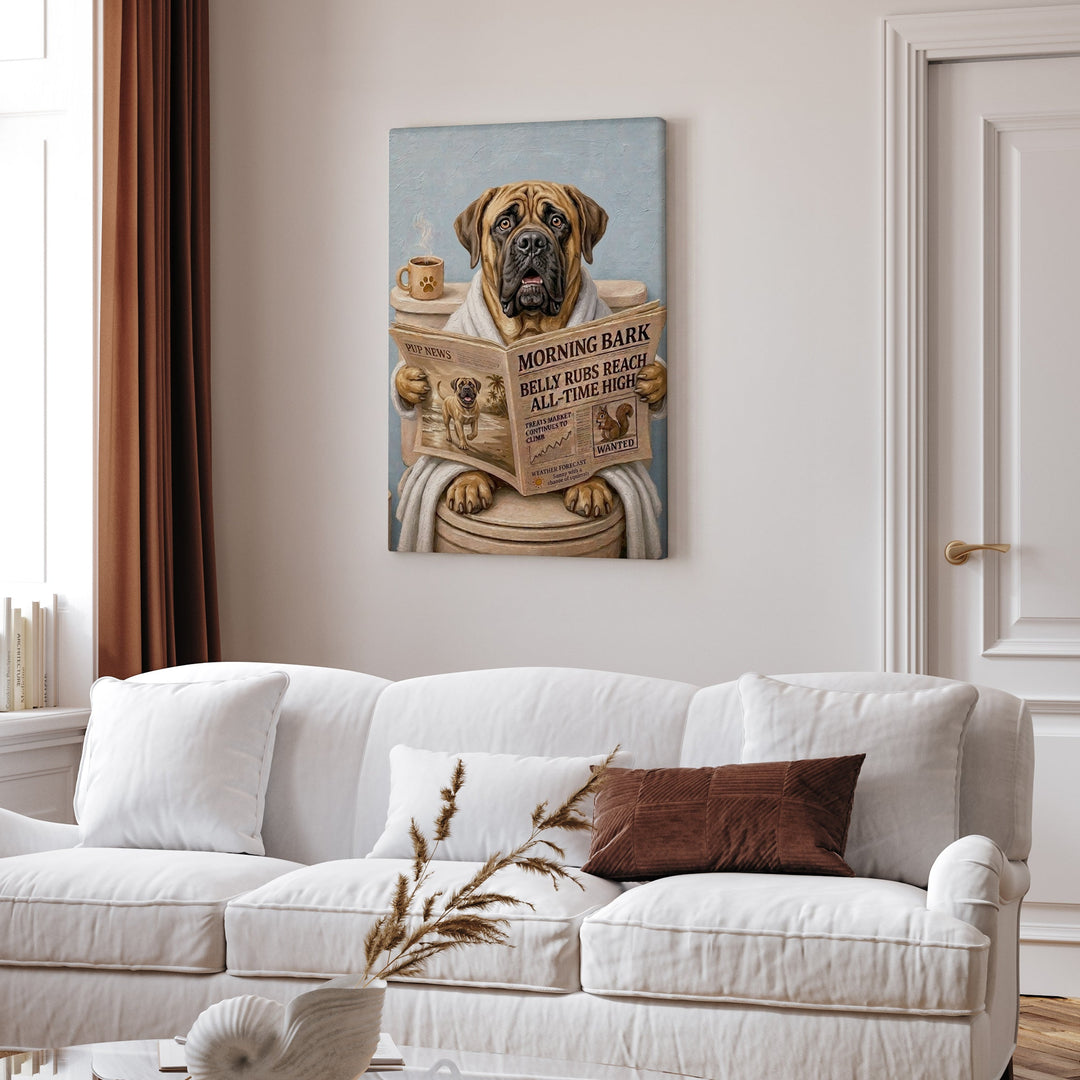 "Morning Business" - Mastiff Vertical Canvas - Dog Lover Wall Art