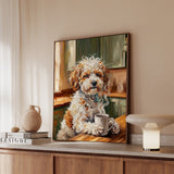 "Before Coffee" - Bichon Frise Vertical Framed Canvas - Dog Lover Wall Art