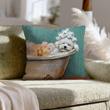 "Spa Day" - Bichon Frise Throw Pillow - Dog Lover Wall Art Home Decor