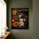 "Wine & Woof" - Border Collie Vertical Canvas - Dog Lover Wall Art