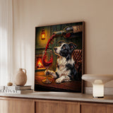 "Wine & Woof" - Border Collie Vertical Framed Canvas - Dog Lover Wall Art