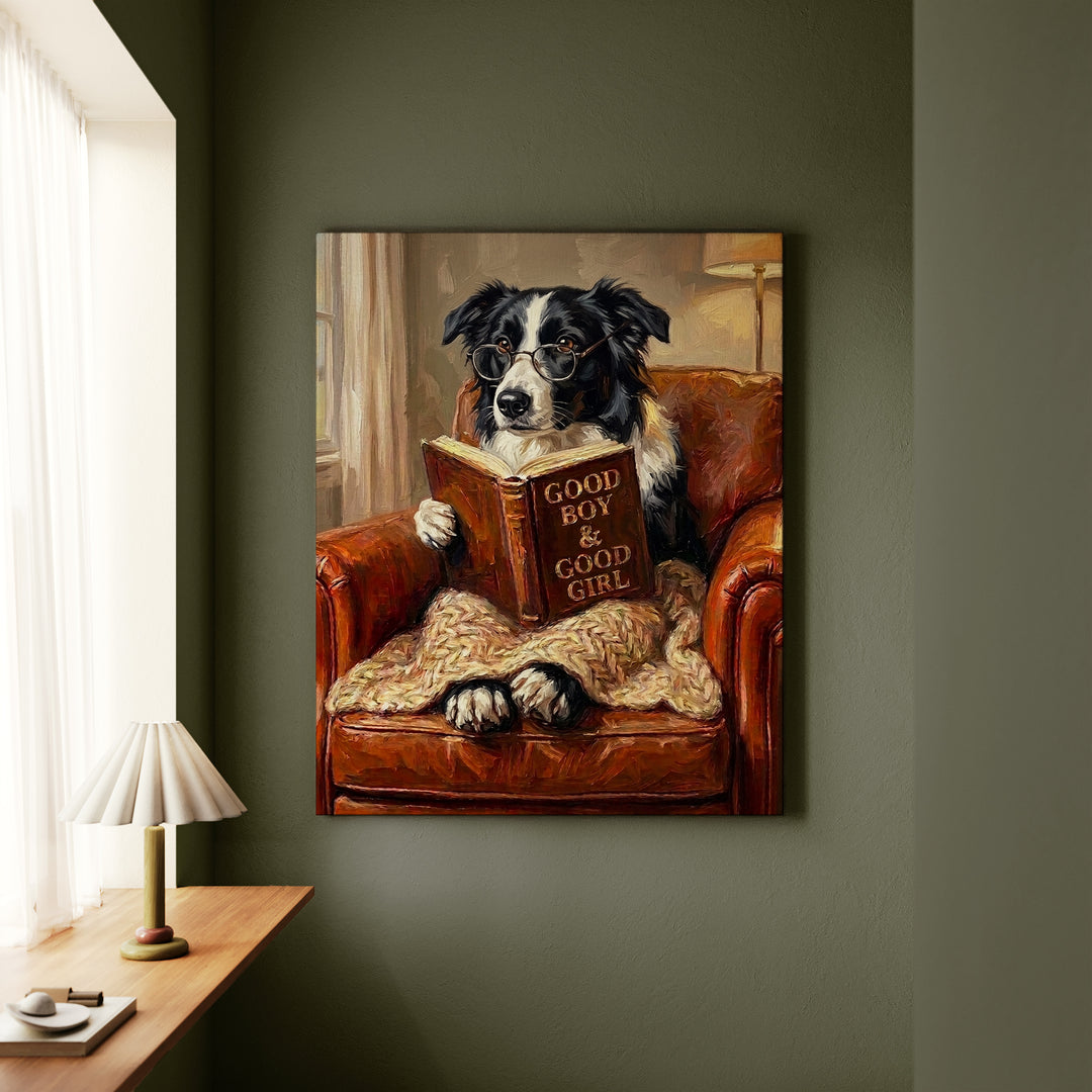 Border Collie Evening Read Canvas