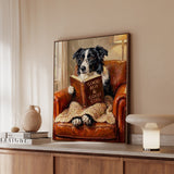 "Evening Read" - Border Collie Vertical Framed Canvas - Dog Lover Wall Art