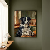 "Before Coffee" - Border Collie Vertical Canvas - Dog Lover Wall Art